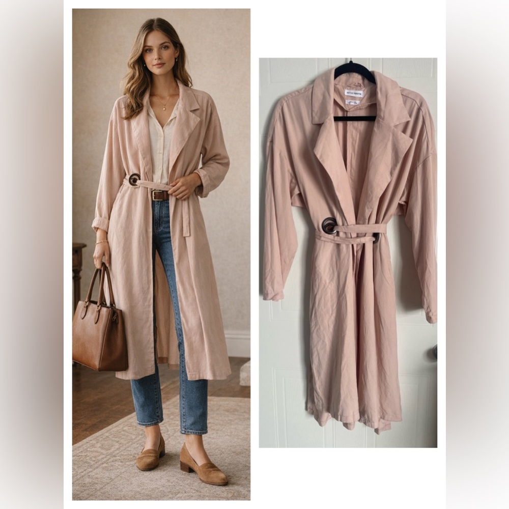 Blush Pink Lyocell Trench Coat Open Belt Sz M